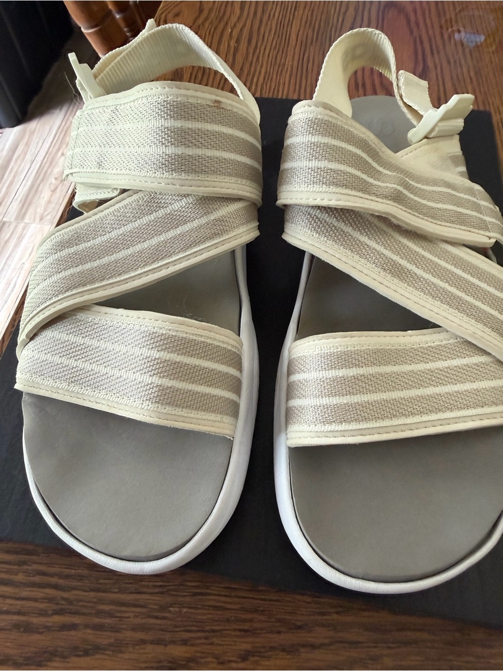 adidas Women's Beige and White Strappy Sandals